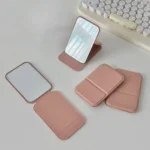 Desktop Makeup Mirror Solid Color PU Leather Simple Portable Handheld Makeup Mirror Foldable Student Compact Cute Pocket Mirror - Image 7