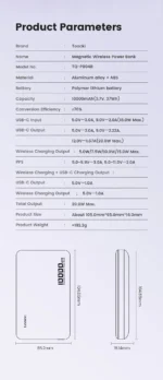 Toocki Magenetic PowerBank 10000mAh 15W Wireless Charging for Magsafe PD 20W Extenal Battery for iPhone 17 16 15 14 13 Pro Max - Image 20