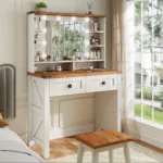 Small Vanity Desk with Mirror and Lights Wooden Makeup Vanity with Storage Drawers & Charging Station Women Bedroom Small Space - Image 2