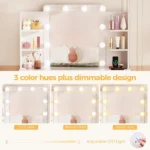 illuminated makeup vanity desk with glass top, 9 drawers, and power outlet for styling - Image 4