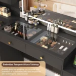 61.7" Large Vanity Desk with Mirror and Lights, Makeup Vanity with Charging Station, Sliding Drawers, 2 Cabinets with Glass Door - Image 13