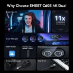 4K Webcam 1080P 60fps Web Camera EMEET C60E 4K Binocular USB Camera With RGB Light for Streaming/Gamer Video Camera for Computer - Image 11