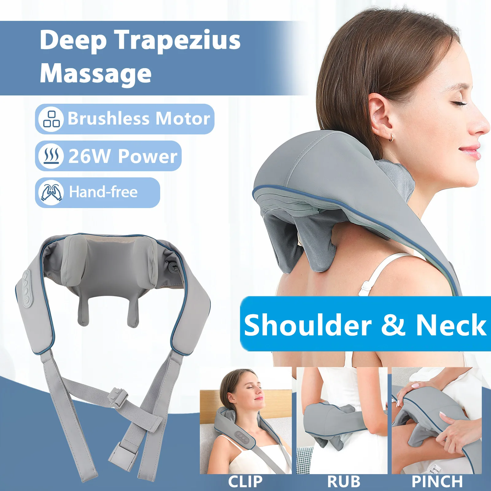 S24d2adbc4f2c4e8eb6b4bef77aad5171D.webp Foreverlily 26W Neck And Shoulder Massager Wireless Shoulder And Back Kneading Massage Shawl Trapezius Neck Cervical masajeador - Image 1