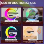 Universally Multi Functional Wireless Speaker with RGB Night Light Alarm Clock For iPhone  Samsung Xiaomi Charging Station - Image 4