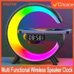 Universally Multi Functional Wireless Speaker with RGB Night Light Alarm Clock For iPhone  Samsung Xiaomi Charging Station